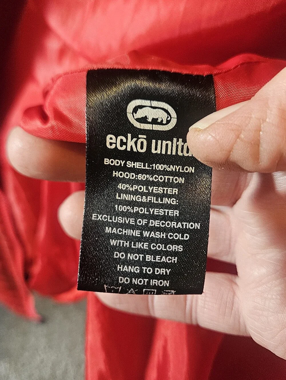 Ecko Unltd Mens  Red Puffer Vest with Gray Hood. Size XL